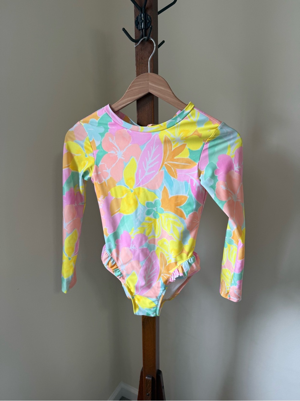 Cat & Jack Pastel Floral Long-Sleeve One-Piece Swimsuit - Pink, Yellow, Mint